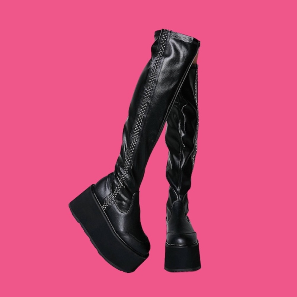 demonia damned 302 knee-high platform boots ❤️‍🔥
